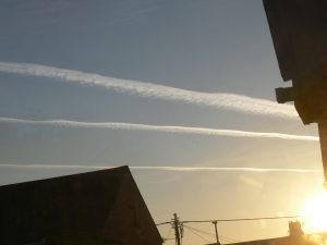 Chemtrail UK 29th March 2019 at 0610hrs, v distinct in a wide blue sky. Two hours later no-one had any idea etc...