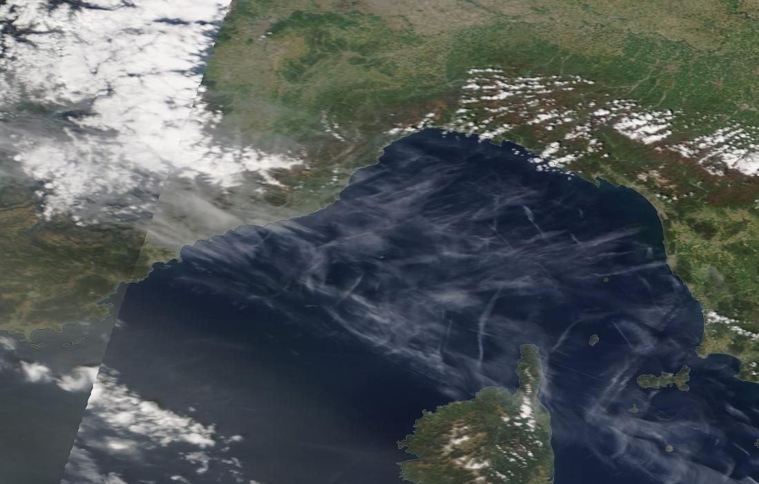 chemtrail geoengineering Corsica, Nice, Cannes Ligurian Sea 19th April 2019 snapshot 1700 BST ... https://go.nasa.gov/2Uu6GH0