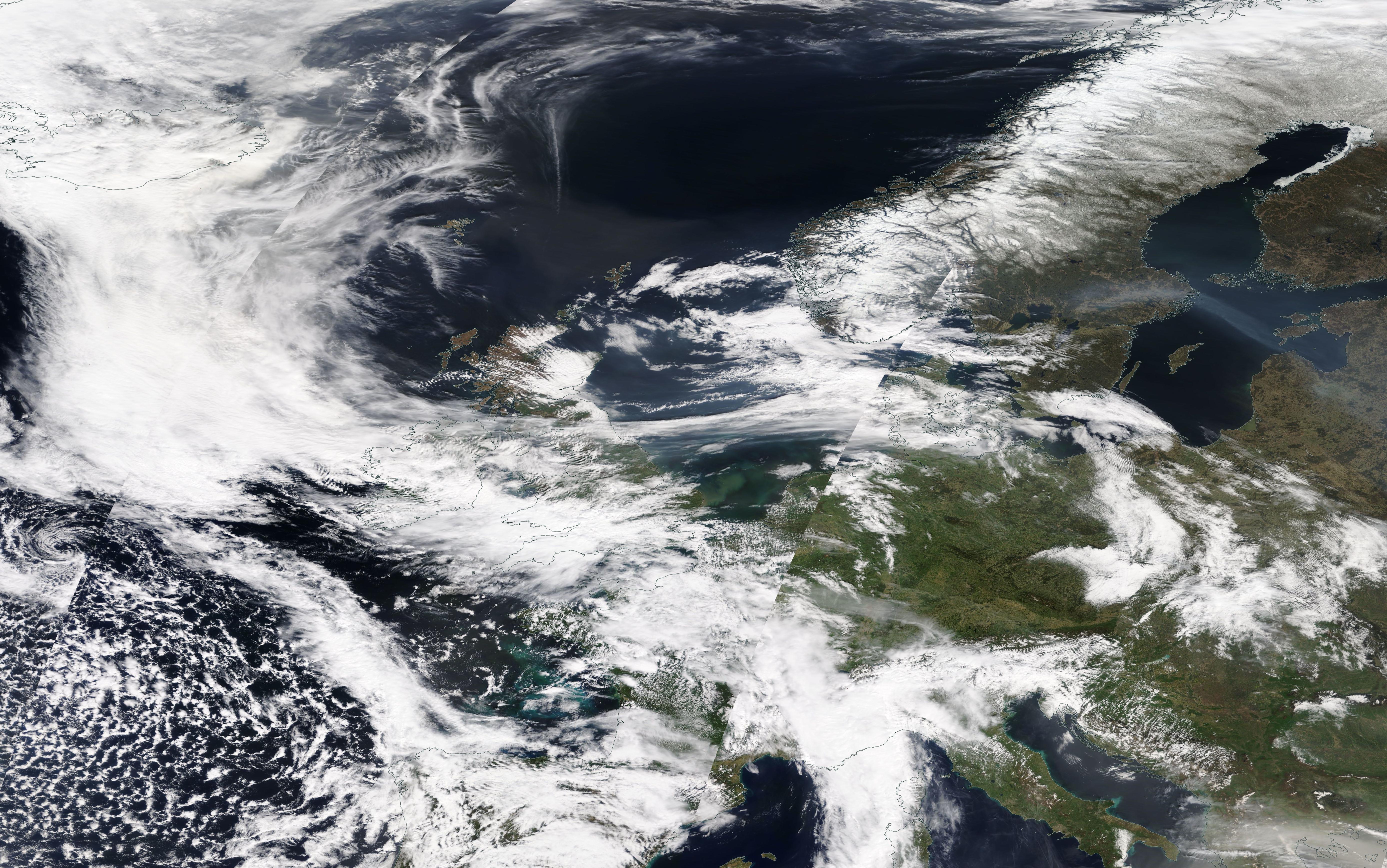 chemtrails geoengineering Europe 24 April 2019 ... https://go.nasa.gov/2UV8hdY... note horizontal E-W band across northern England