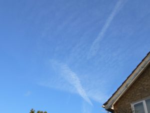 chemtrails UK geoengineering 1st April 2019 07:49 BST note the extent of the spreading haze, these are strong chemtrails.