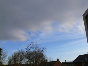 chemtrails UK geoengineering 1st April 2019 08:06 BST note the extent of the spreading haze, now we have the dark grey bank of aluminized cloued arriving from the west. note also many chemtrails out to sea, to the east.