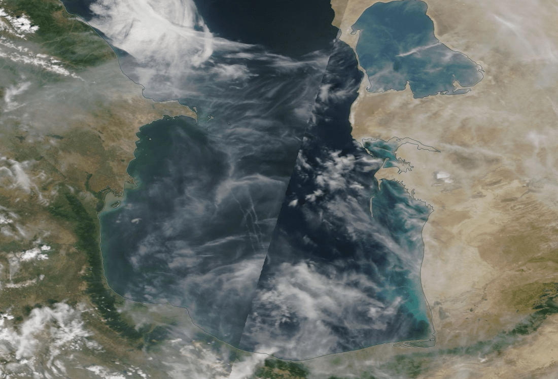 Caspian Sea chemtrail geoengineering 19th May 2019 ... https://go.nasa.gov/2Ej0s7y