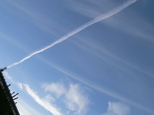 17th June 2019 chemtrail lines in the sky / geoengineering, north east England. Note hazing from an already aluminized sky.