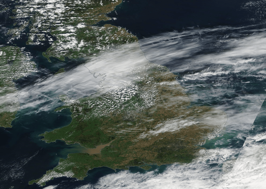 Northern England chemtrail geoengineering lines in the sky. 13 Sept 2019. https://go.nasa.gov/31wGW0M