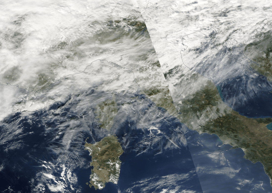 Corsica, Elba, Rome and the northern Mediterranean; lots ofchemtrail geoengineering in the skies above for 28 Oct 2019. https://go.nasa.gov/34gWE1i