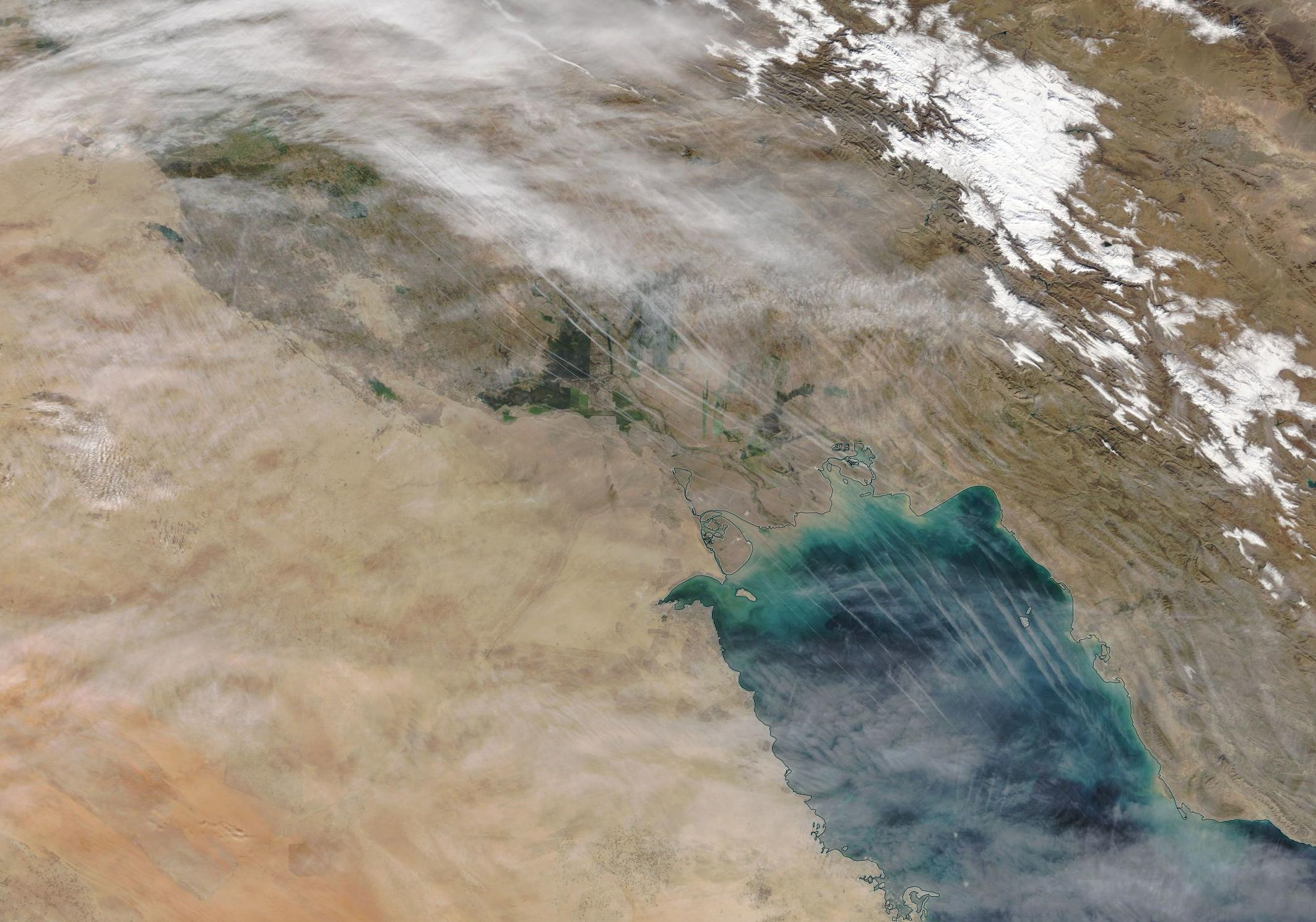 Baghdad, Basra, Kuwait chemtrail geoengineering. Thursday 12th Dec 2019. https://go.nasa.gov/2LTBaR9