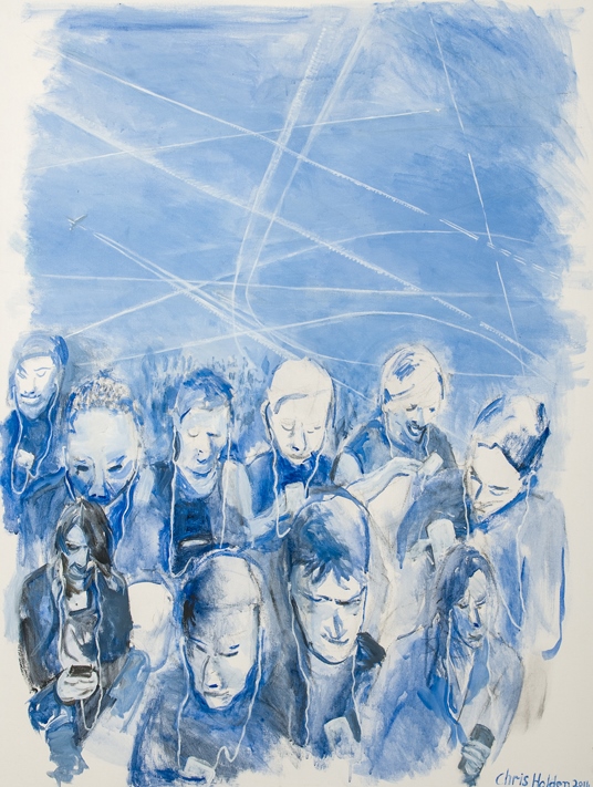 Look up, not down. Artwork by Chris Holden re chemtrail ignorance.