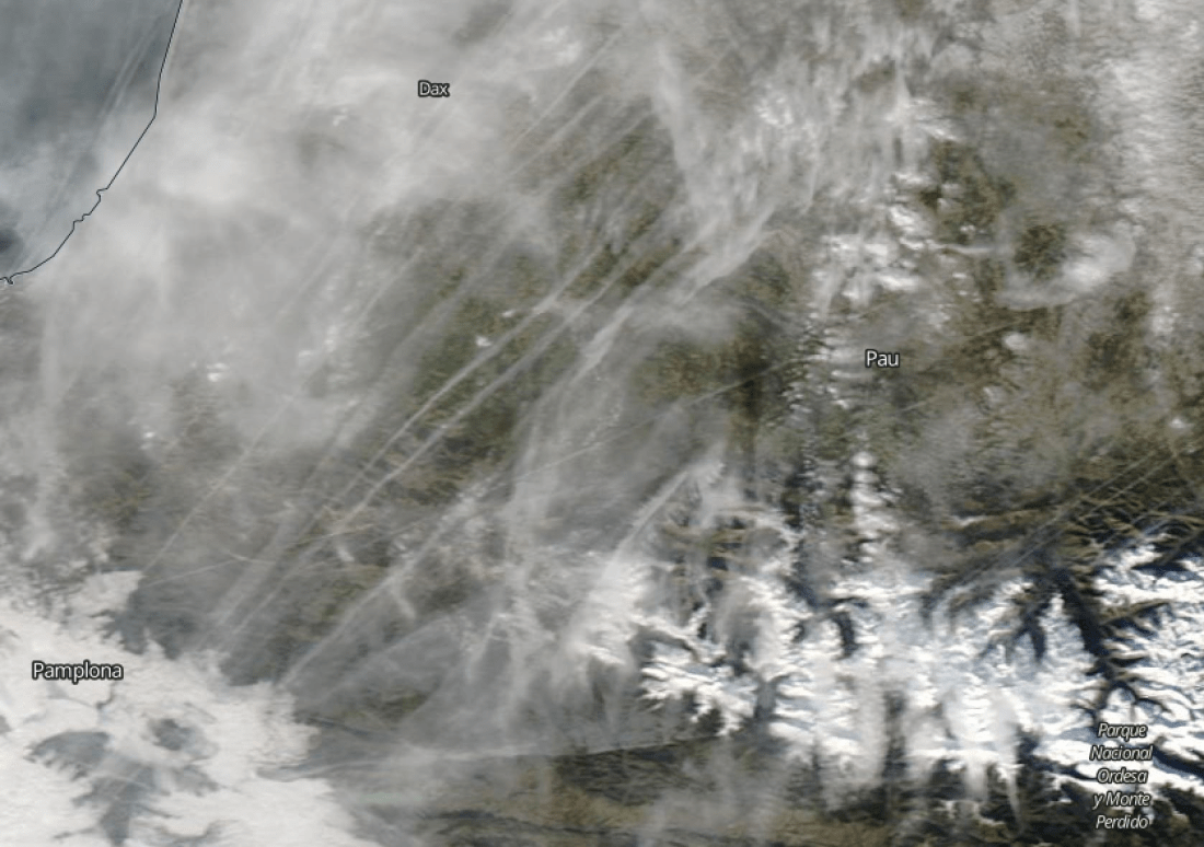 Pamplona, Pyrenees, chemtrail. 2 Jan 2020.    https://go.nasa.gov/36q2sqM